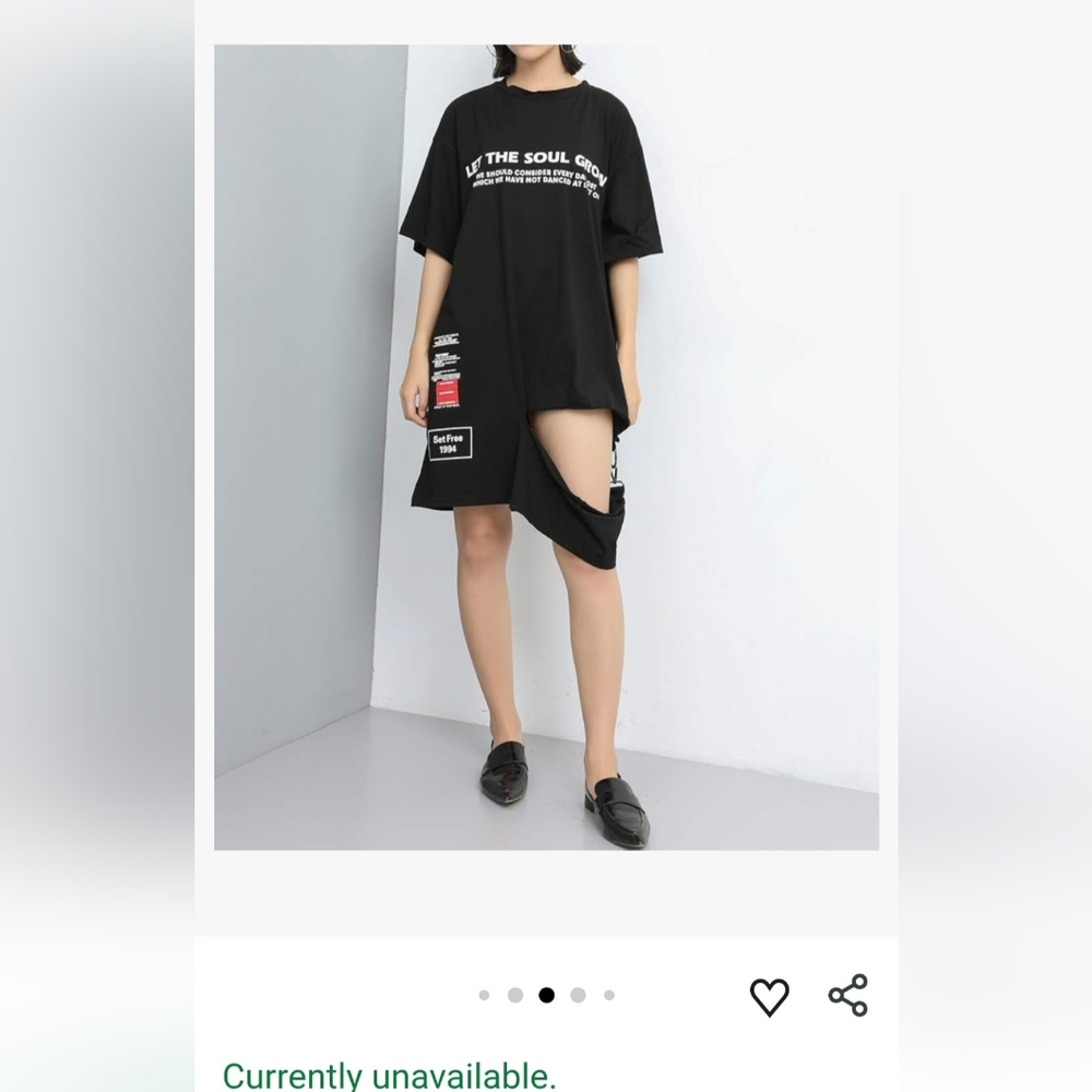 Ellazhu Women Black T-Shirt Tshirt Punk Print Hole Mini Fall Dress Tops Tee